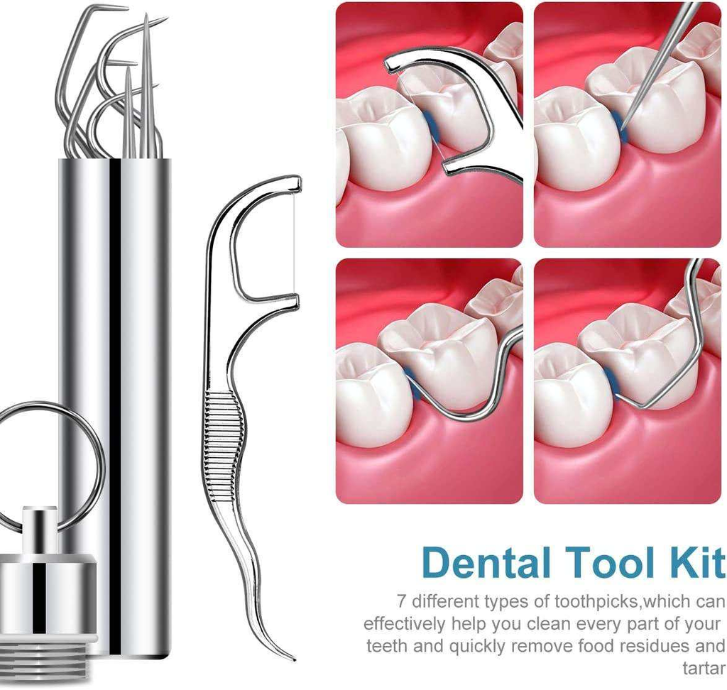 Portable Stainless Dental Tool Set – 7-in-1 Cleaning Kit