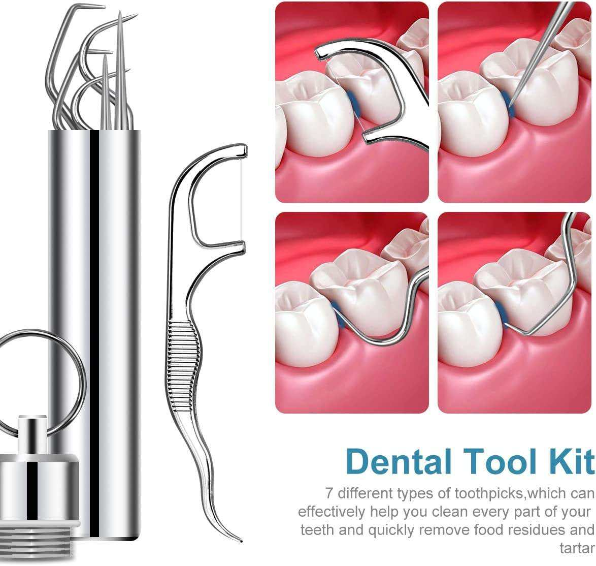 Portable Stainless Dental Tool Set – 7-in-1 Cleaning Kit