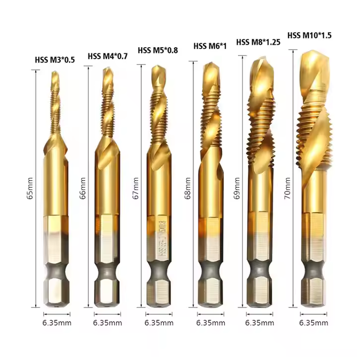 🔧 6-Piece Metric Thread Tap Drill Bits Set