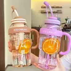 Large Capacity Ice Cream Water Bottle with Straw
