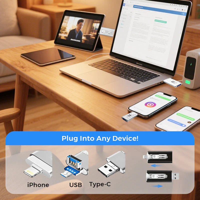 64GB+Micro USB + MFi Certified Lightning + 8 Pin + USB 3.0 4 in1 Flash Drive for iPhone iPad Android PC
