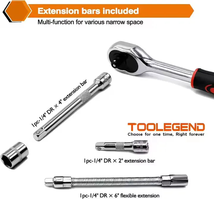 🛠️ 2082 Adjustable Long Handle Ratchet Wrench Set – 46-Piece