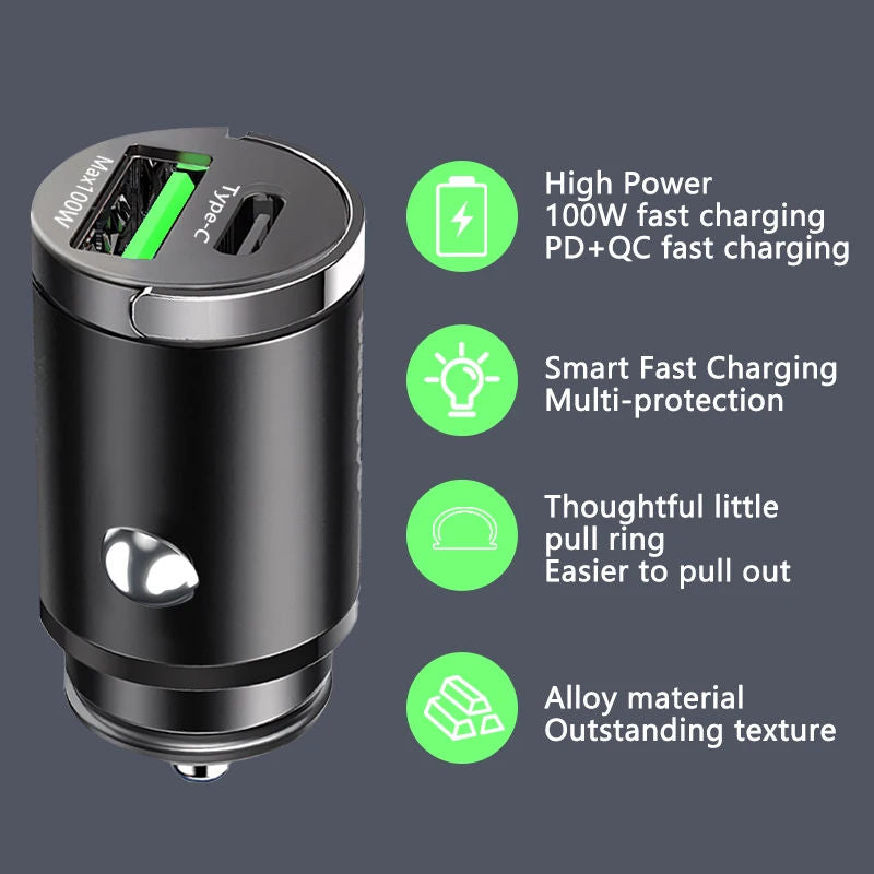 Mini Car Charger Type C Dual USB Fast Charging