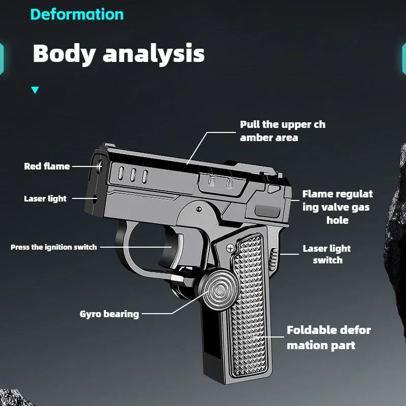 Multi Functional Folding Dual Form Decompression Gyro Gun Shaped Lighter