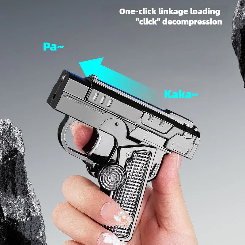 Multi Functional Folding Dual Form Decompression Gyro Gun Shaped Lighter
