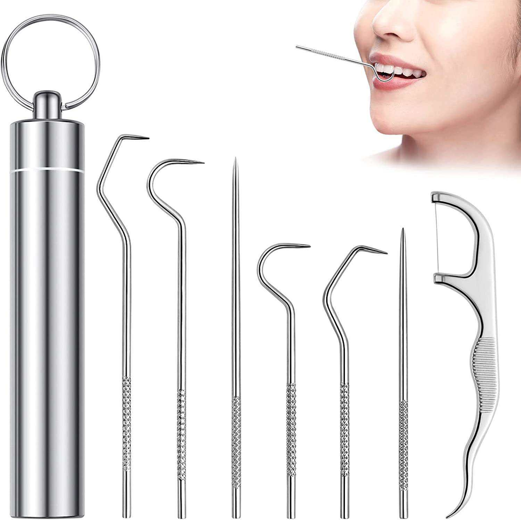 Portable Stainless Dental Tool Set – 7-in-1 Cleaning Kit