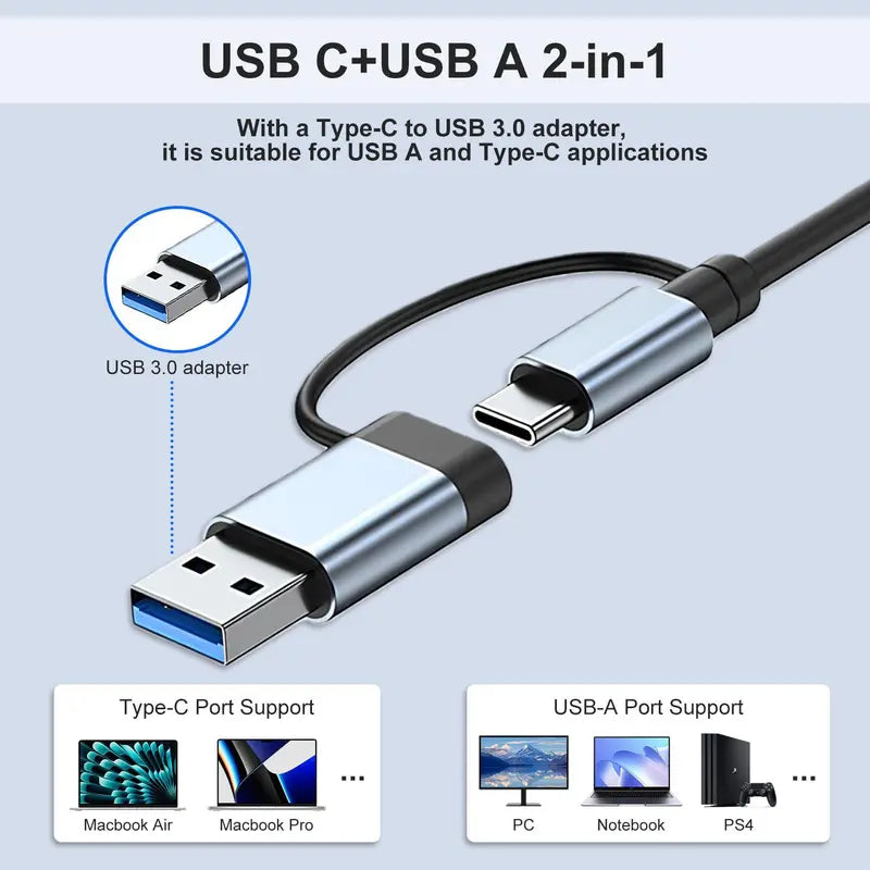 8 in 1 Aluminum HUB Type C 100W 5Gbps High Speed Adapter