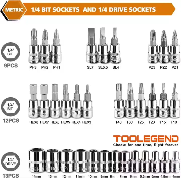🛠️ 2082 Adjustable Long Handle Ratchet Wrench Set – 46-Piece